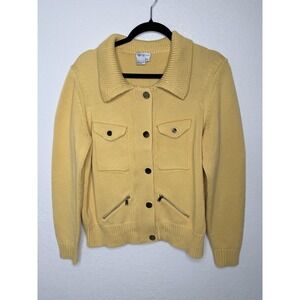Worth Cotton Cardigan Sweater Womens L Yellow Spring Minimalist
